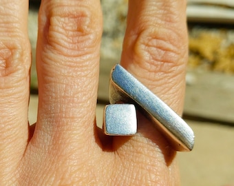 16-Boho Silber / Gold Modernist Ring, abstrakte Aussage ethnischer Ring