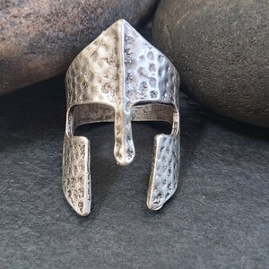 Medieval Knight Helmet Silver Ring for Men, Greek Corinthian Soldier Hammered Helmet Rings R62