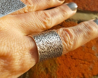 30 / Silver Brutalist Hammered Big Plate Ring, Modernist Abstract Ring