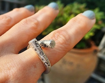 131 / Tribal ethnic engraved ring, Silver Plated Textured Ring