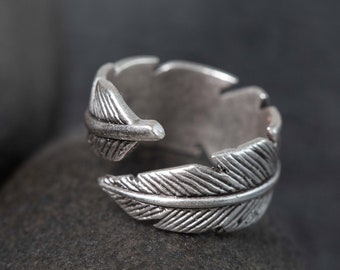 Guardian Angel Feather Solid Silver Thumb Finger Statement Stackable Ring, Silver Affirmation Ring, Good Luck Ring