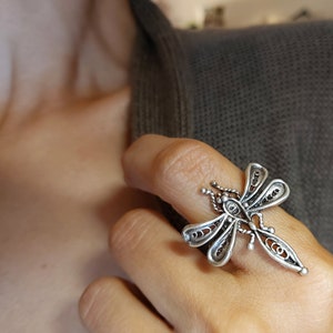 85 / Dragonfly Silver ring, Moth goth bee ring, Butterfly ring