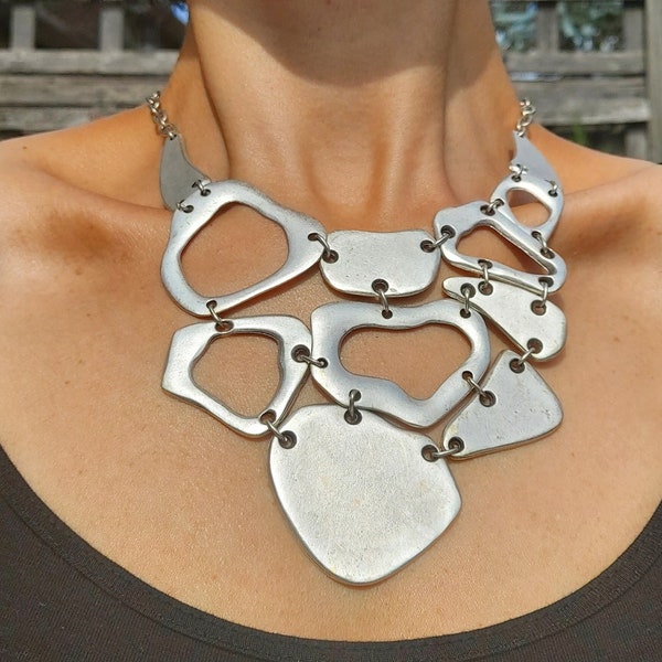 15-Silver BRUTALIST Abstract Necklace