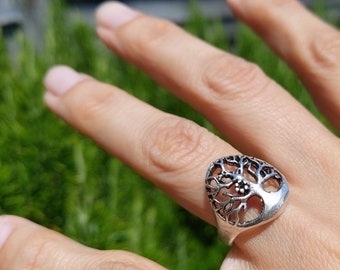 81 / Silver TREE of LIFE Ring, Bridesmaid Gift, Lace Ring, Stackable Ring, Midi Ring, Filigree Ring, Popular Ring
