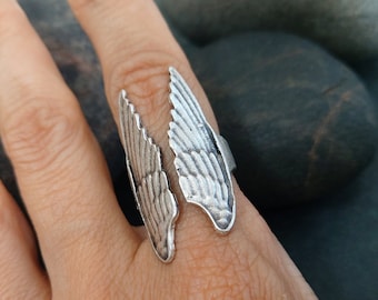 Silver Renaissance Angel Wings Ring, Festival Ring R50