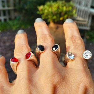 silver ring gemstone adjustable minimalist handmade jewelry gift women R95