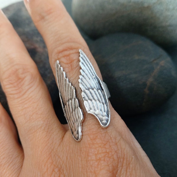 50 / Silver Renaissance Angel Wings Ring, Festival Ring