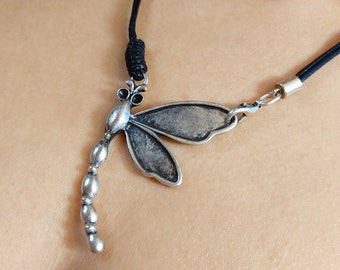 38 / Dragonfly Silver Plated Necklace, Moth goth bee necklace, Butterfly necklace