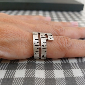 36-Silver Tape measure Ring, Modernist Abstract Meter Ring for Engineer, Architect, Tailor, Maths Student Graduate