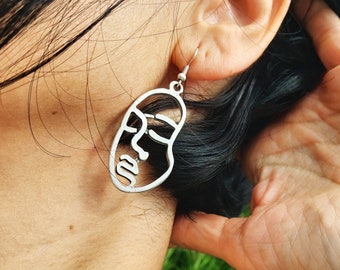 43- Silver Abstract FACE Earrings, Modern Trendy Earrings