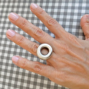 67 / Silver Circle Geometric Ring, Abstract Minimalist Ring