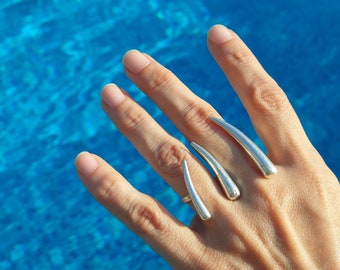 1 / Multi Finger Horn Adjustable Open Ring, Double finger Modernist Ring