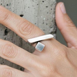 Brutalist Modernist Ring, Adjustable Silver Sculptural Geometric Statement Jewelry, Wearable Art Gift For Her