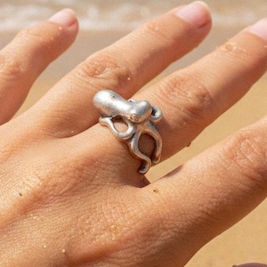 Silver Octopus Ring, Sculptural Ocean Creature Statement, Boho Nautical Wrap Band, Handmade Kraken Gift