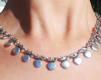 Silver Disc Choker Necklace Minimalist Modernist Collar Statement Jewelry Dainty Layering Everyday Wear