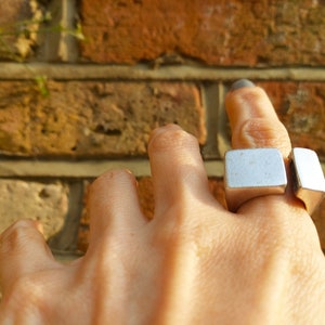 38 / Silver Plated Modernist Men Ring, Abstract Statement Brutalist Men Ring