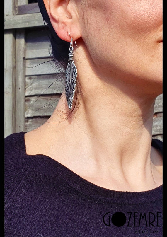 18- ネイティブアメリカンイーグルフェザーチャームシルバーイヤリング  