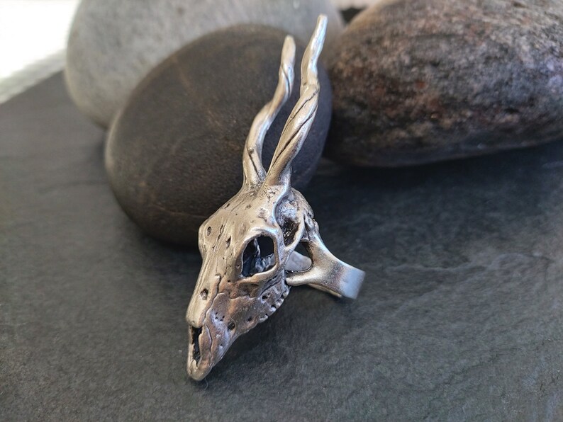 61silver Deer Skull With Horn Ring Animal Caribou Stackable Etsy