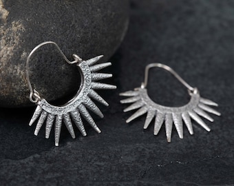 25- Silver Spike Large Boho earrings,Rbg Earrings