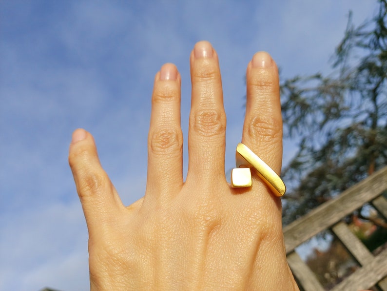 16-Boho Silber / Gold Modernist Ring, Abstrakter Statement Ethno Ring Bild 2