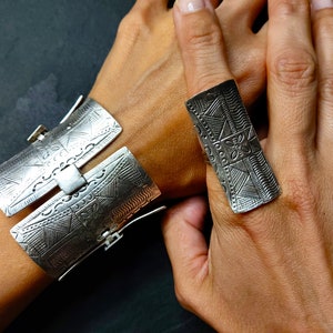 17-African Engraved Shield Cuff Bracelet / Ring / Earrings