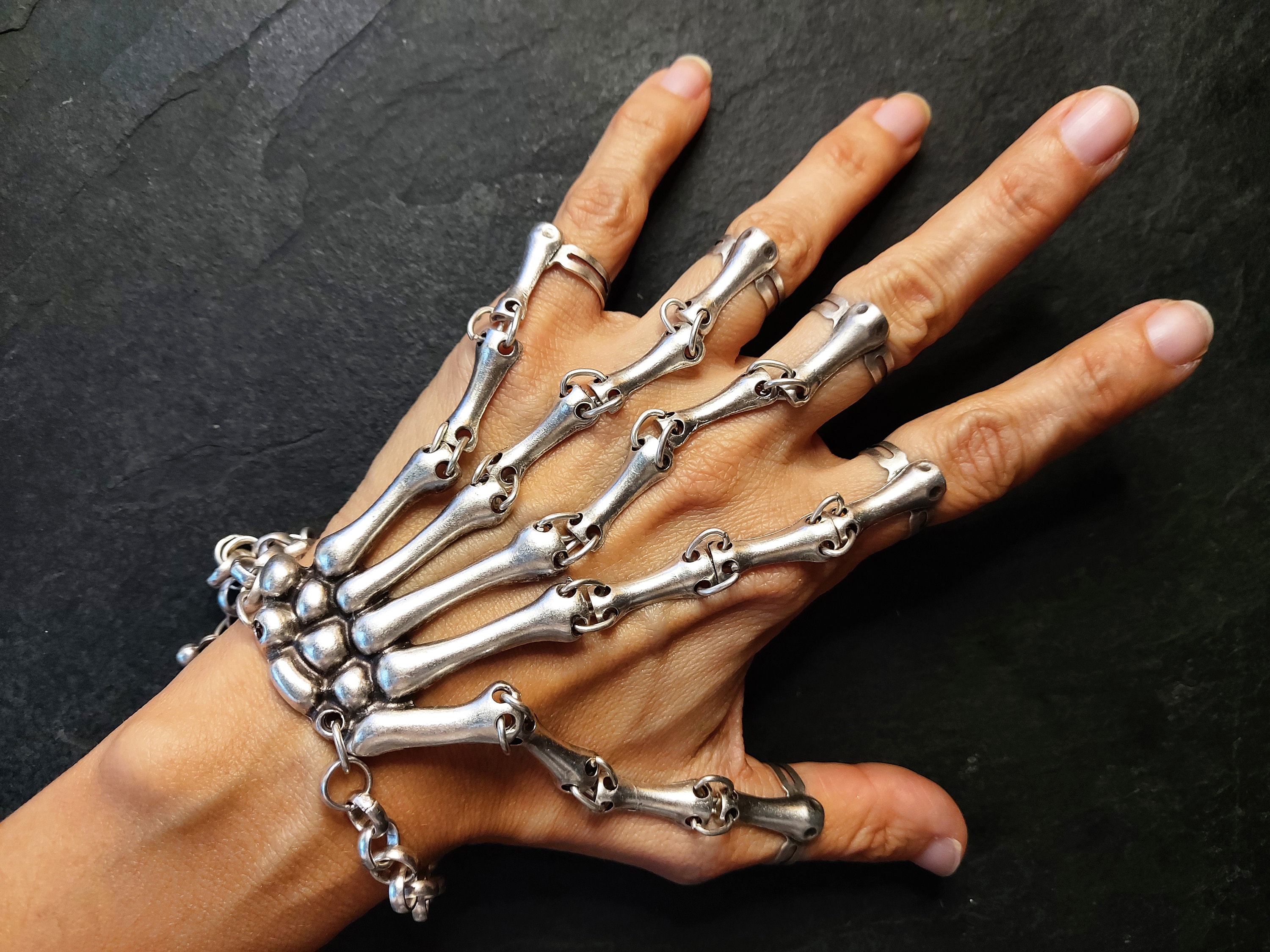 Cheap Punk Style Skeleton Hand Ring Bracelet Halloween Skull Fingers  Wristband Adjustable One-Piece Women Men Finger Ring Bangle | Joom