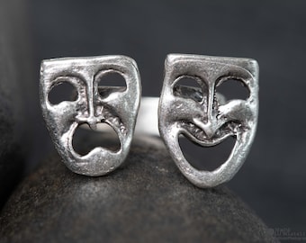 R10- Modern Abstract Face Ring - Silver Theatrical Drama Jewelry, Expressive Artistic Design