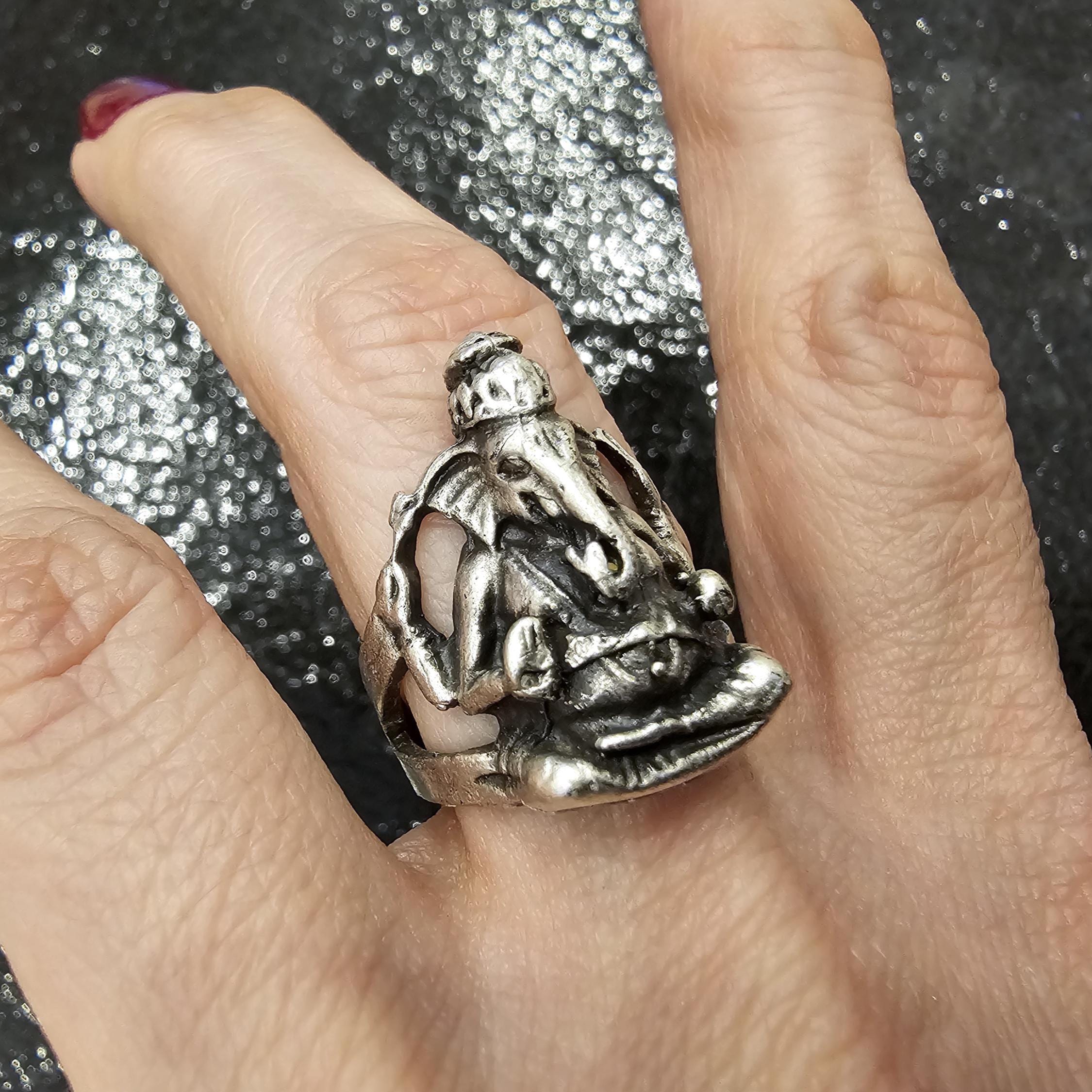 Silver Ganesha Ring, Sculptural Hindu Statement, Spiritual Yoga