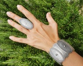 27-indian Engraved Wide Silver Statement Ring Cuff-bracelet
