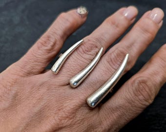 R01 Silver Claw Ring Statement Bold Minimalist Modern Sculptural Jewelry