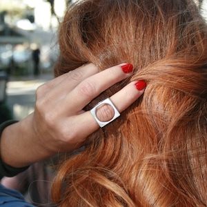 71/ Silver Cube Geometric Ring, Abstract Minimalist Ring