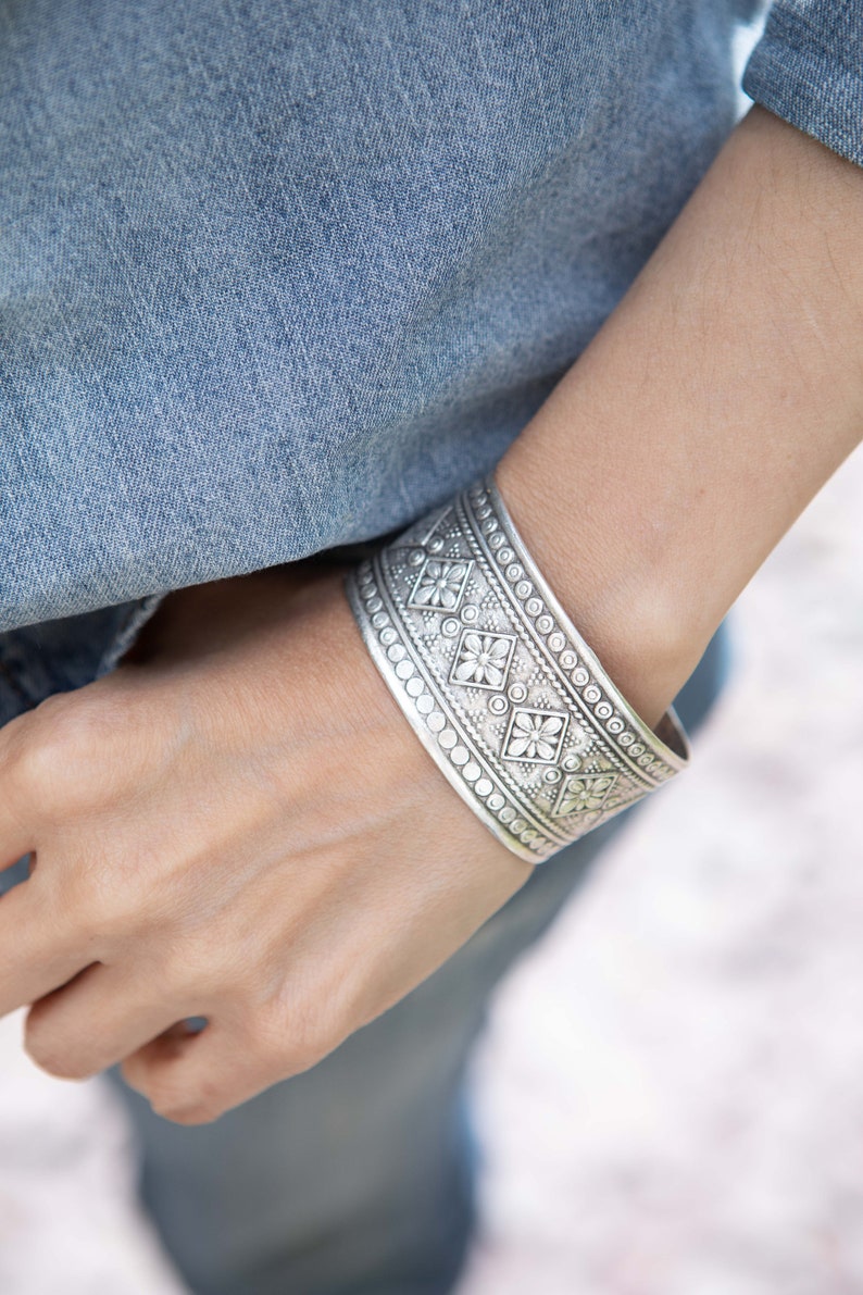 6-Indian Engraved WIDE Silver Statement Ring Cuff-Bracelet, ethnic boho cuff bangle-ring image 4