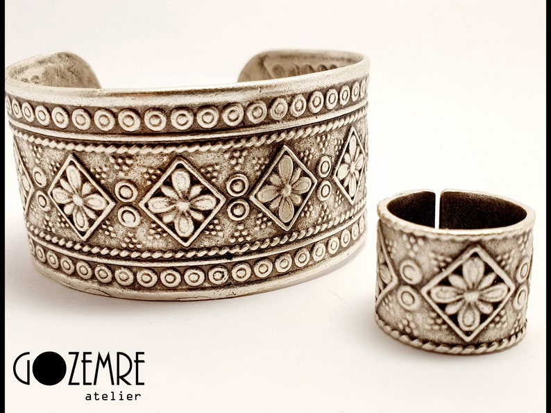 6-Indian Engraved WIDE Silver Statement Ring Cuff-Bracelet, ethnic boho cuff bangle-ring image 9