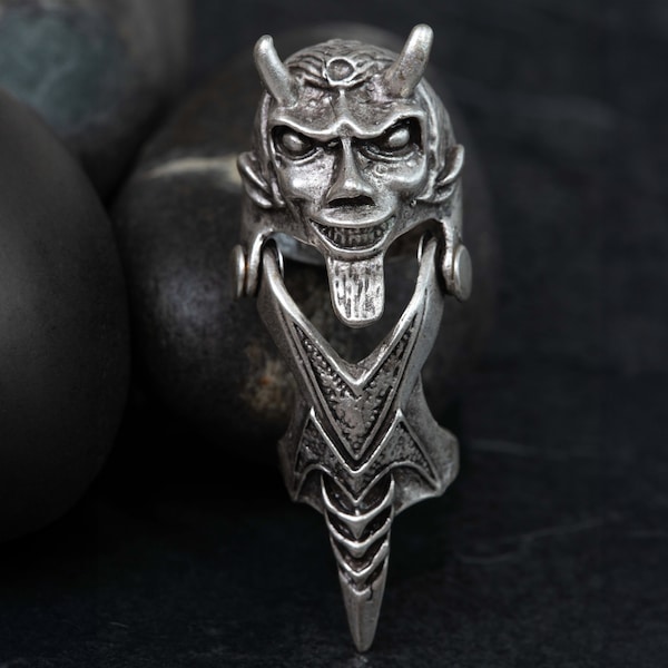 7R- Demon joint finger men ring, finger armor, Hannya Devil women slave filigree Ring