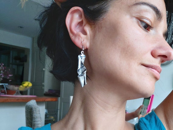 39 Brutalist Antique Silver Wrinkled Designer Earrings Etsy