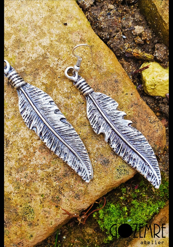 18 Native American Eagle Feather Charm Silver Earrings  Etsy UK