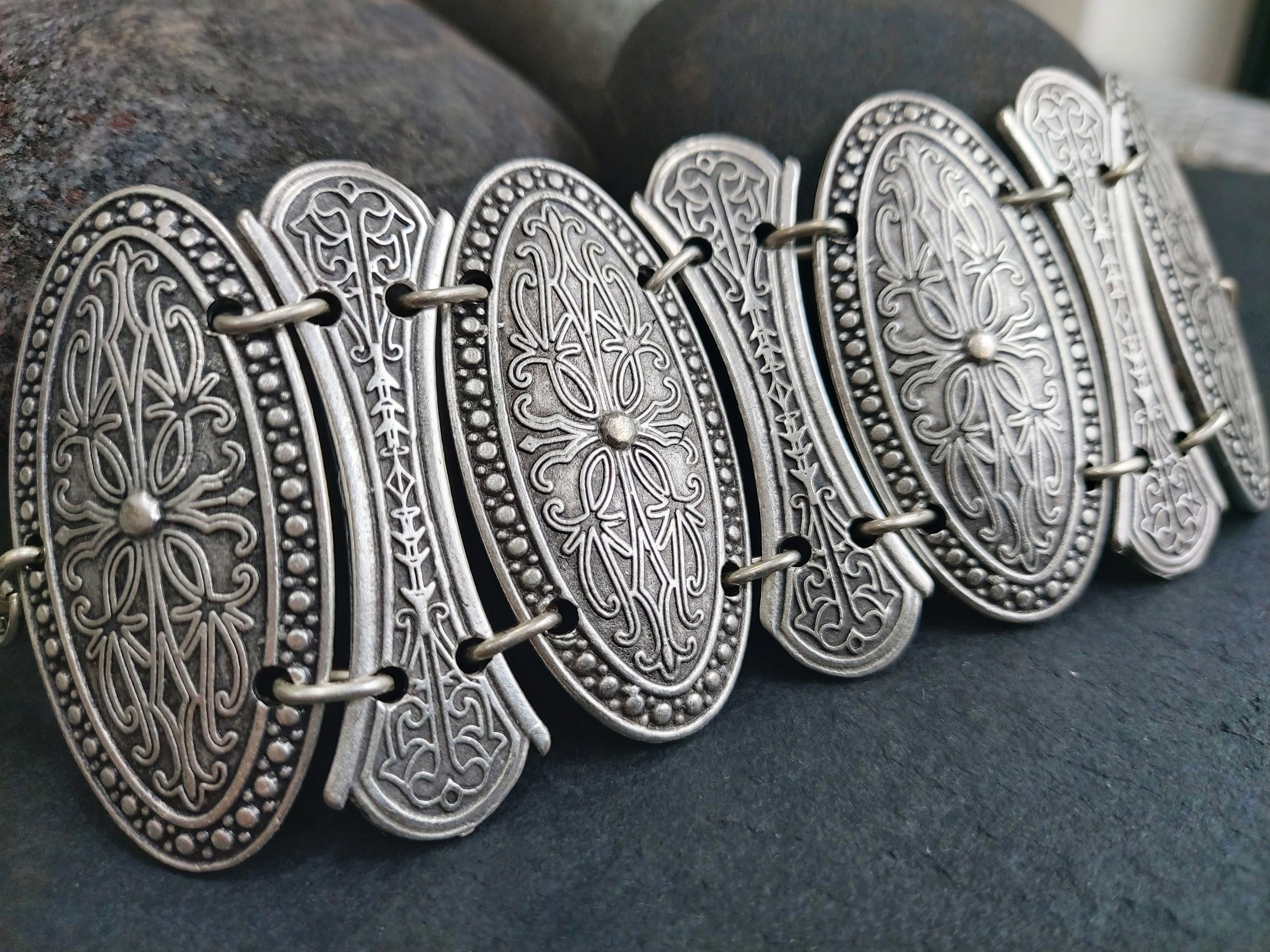6-indian Engraved WIDE Silver Statement Ring Cuff-bracelet 