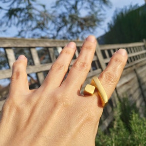 16-Boho Silber / Gold Modernist Ring, Abstrakter Statement Ethno Ring Bild 4
