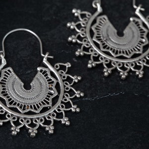 29 Silver Ethnic MANDALA Dangly Earrings, Flower sun Statement Earrings image 8