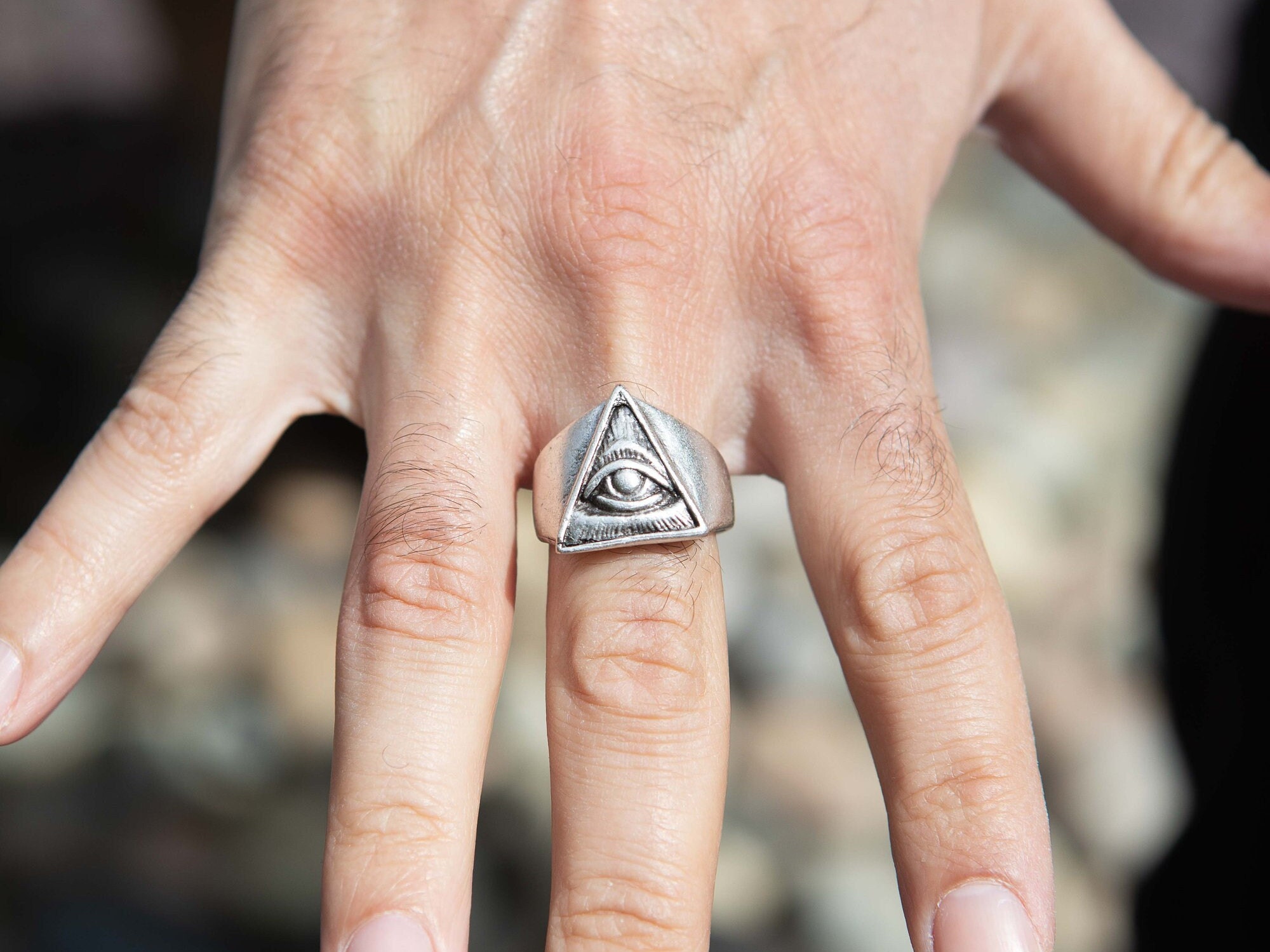 R3- Illuminati, Secret Society Silver Signet Ring, Eye in R3- Illuminati, Secret Society Silver Signet Ring, Eye in