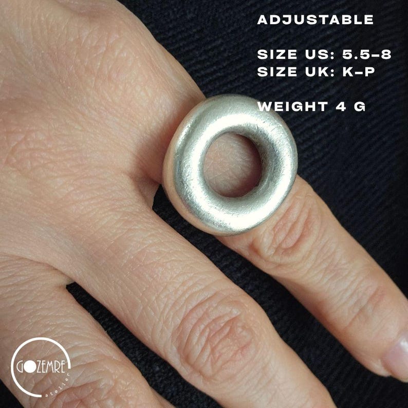 Chunky Circle Statement Ring — Silver Geometric Brutalist Ring — Minimalist Wearable Art Gift image 9