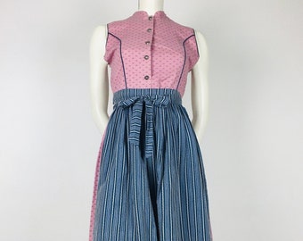 Dirndl vintage (XS/S) mini dark pink with dark blue patterned apron