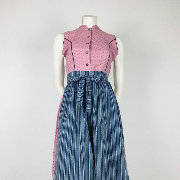 Dirndl vintage (XS/S) mini dunkelrosé mit dunkelblau gemusterter Schürze