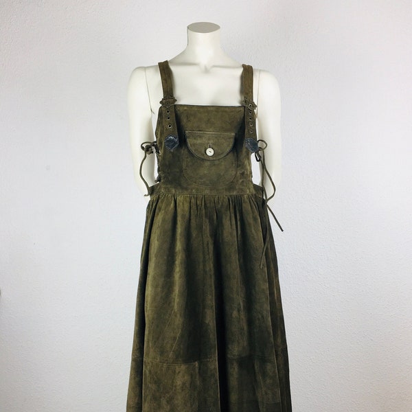 Trachten-Leder-Kleid vintage (M) lang weiches braunes Echt-Leder