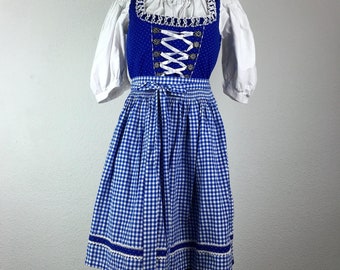 Dirndl (S) midi knee length blue white with matching apron