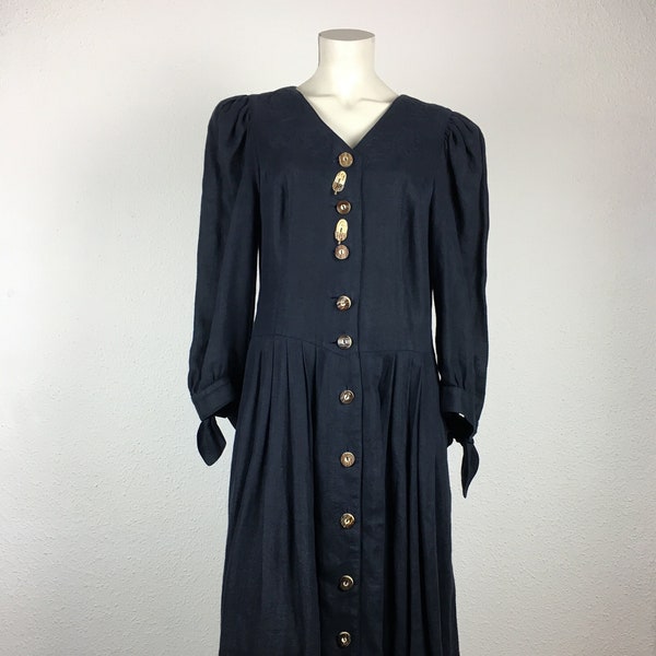 Vintage Trachten-Kleid (M/L) schwarz-dunkelblau Leinen Berwin&Wolff