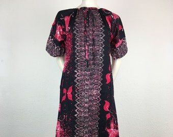 Vintage 70's 80's Asian dress (M) black pink