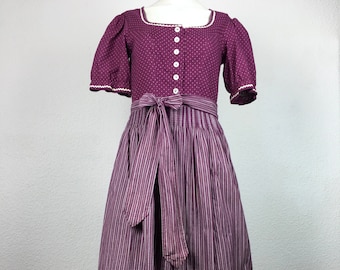 Dirndl vintage (S) midi beere mit Schößchen und passender Schürze