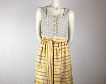 Dirndl dress vintage (S) long white beige checkered optional with patterned apron