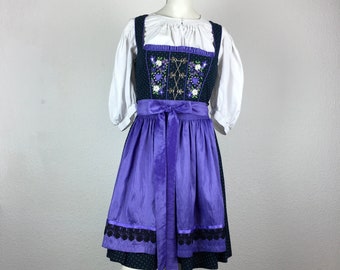 Dirndl (XS/S 32) mini dunkelblau lila mit passender Schürze